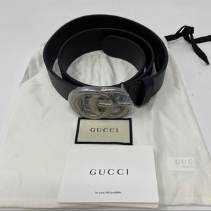 COPY - GUCCI Unisex Belt GG Silver Buckle Black